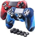 PS4 Controller Skin (Red + Blue 2 Controller Skins + 10 Thumb Grips)