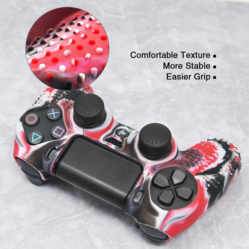 PS4 Controller Skin (Red + Blue 2 Controller Skins + 10 Thumb Grips)