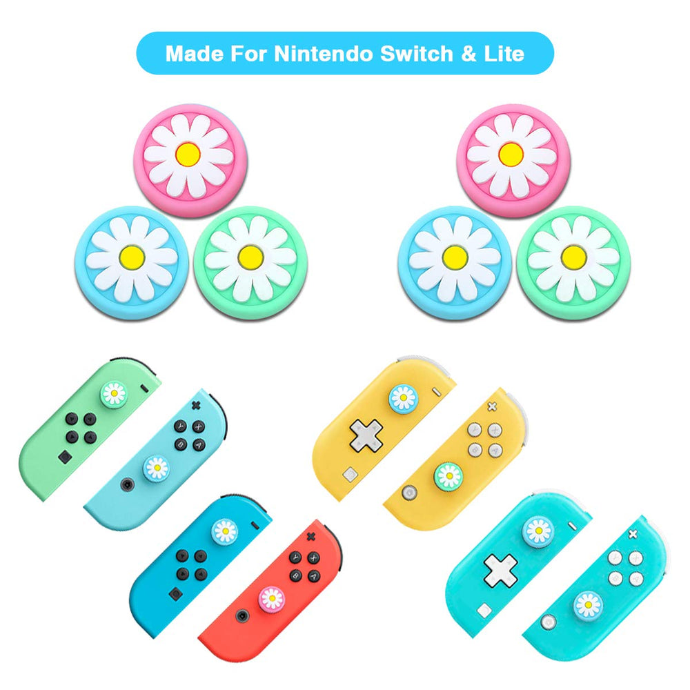 Daumengriffkappen kompatibel mit Nintendo Switch &amp; Lite 6er-Pack Blume süßes Design weiche Silikon-Joystick-Abdeckung