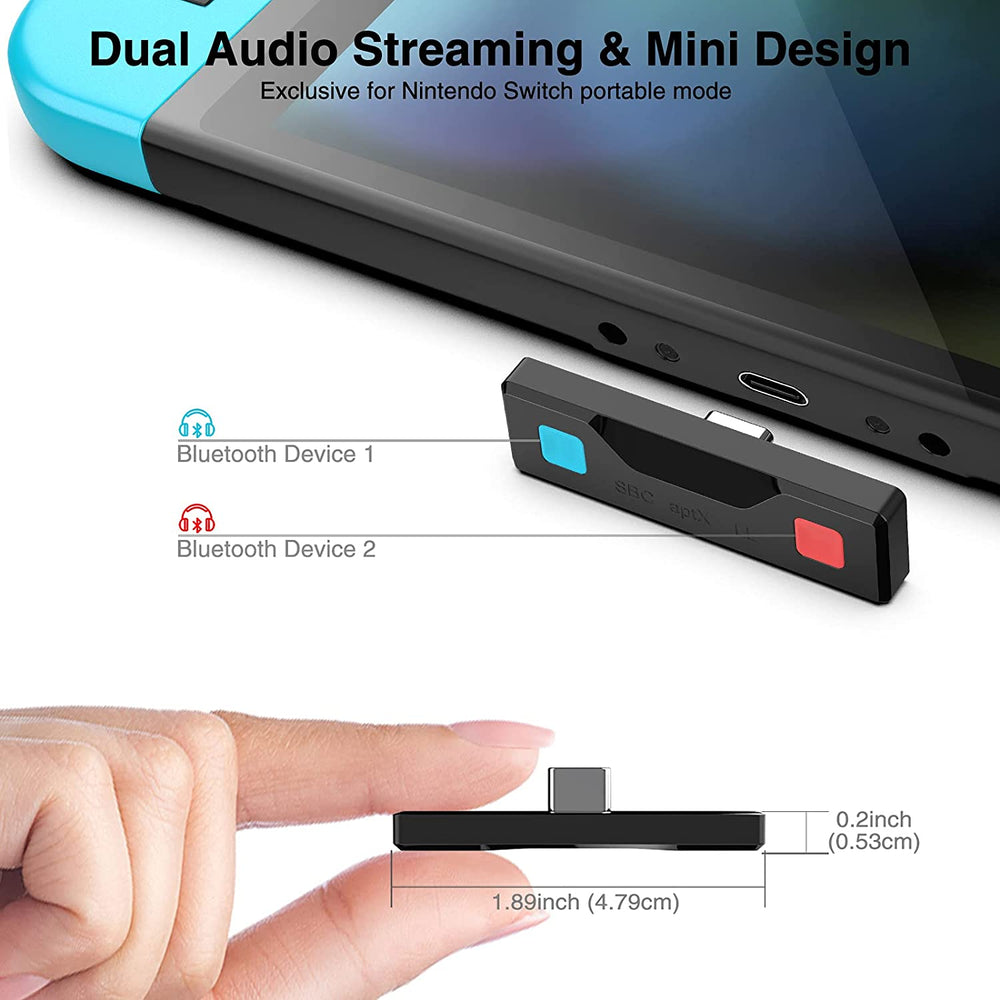 Bluetooth 5.0 Audio Transmitter Adapter with USB C and USB A Connector