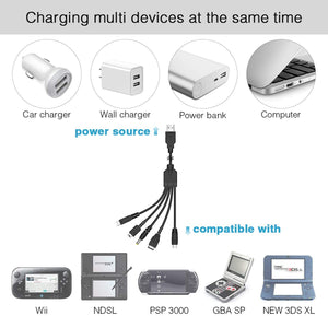 5 in 1 USB Charger Cable for Nintendo DS Lite/Wii U/New 3DS (XL/LL), 3DS (XL/LL), 2DS, DSi (XL/LL)