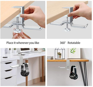 
            
                Load image into Gallery viewer, Dual Rotatable Headphone Stand Hanger Under Desk Clamp Headset Holder
            
        