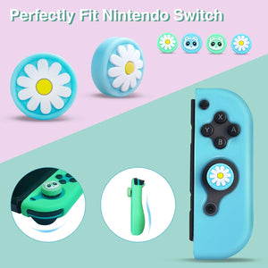 4 Pack Thumb Grip Caps with 2 Pack JoyCon Silicone Cover for Nintendo Switch, Blue& Green Joy-Con Controller Gel Guards