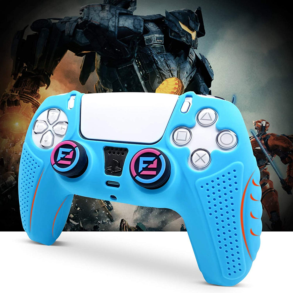 2 Pack Black and Blue Controller Skin + 4 Thumb Grips PS5 Controller Skins Cover Anti-Slip Silicone Controller Grip
