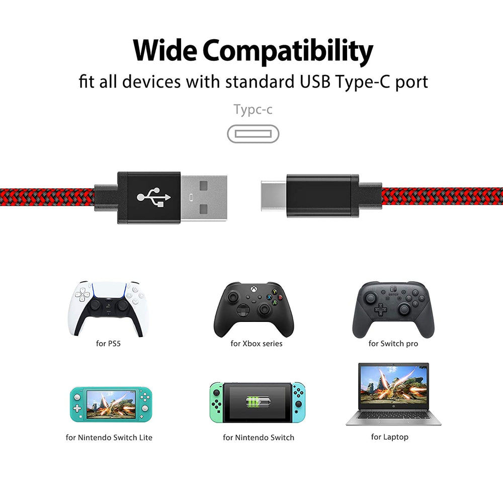  Charging Cable for Xbox Series/ PS5 Controller, Replacement USB  C Cord Nylon Braided Long Fast Charging USB Type C Charger Cord Campatible  with Xbox Series X/Xbox Series S/ for PS5 Controller 