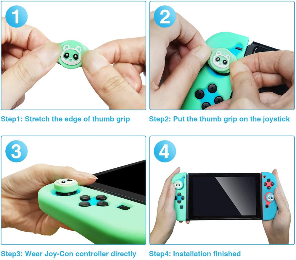 4 Pack Thumb Grip Caps with 2 Pack JoyCon Silicone Cover for Nintendo Switch, Blue& Green Joy-Con Controller Gel Guards