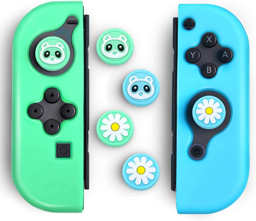 4er-Pack Daumengriffkappen mit 2er-Pack JoyCon-Silikonabdeckung für Nintendo Switch, blauer und grüner Joy-Con-Controller-Gelschutz