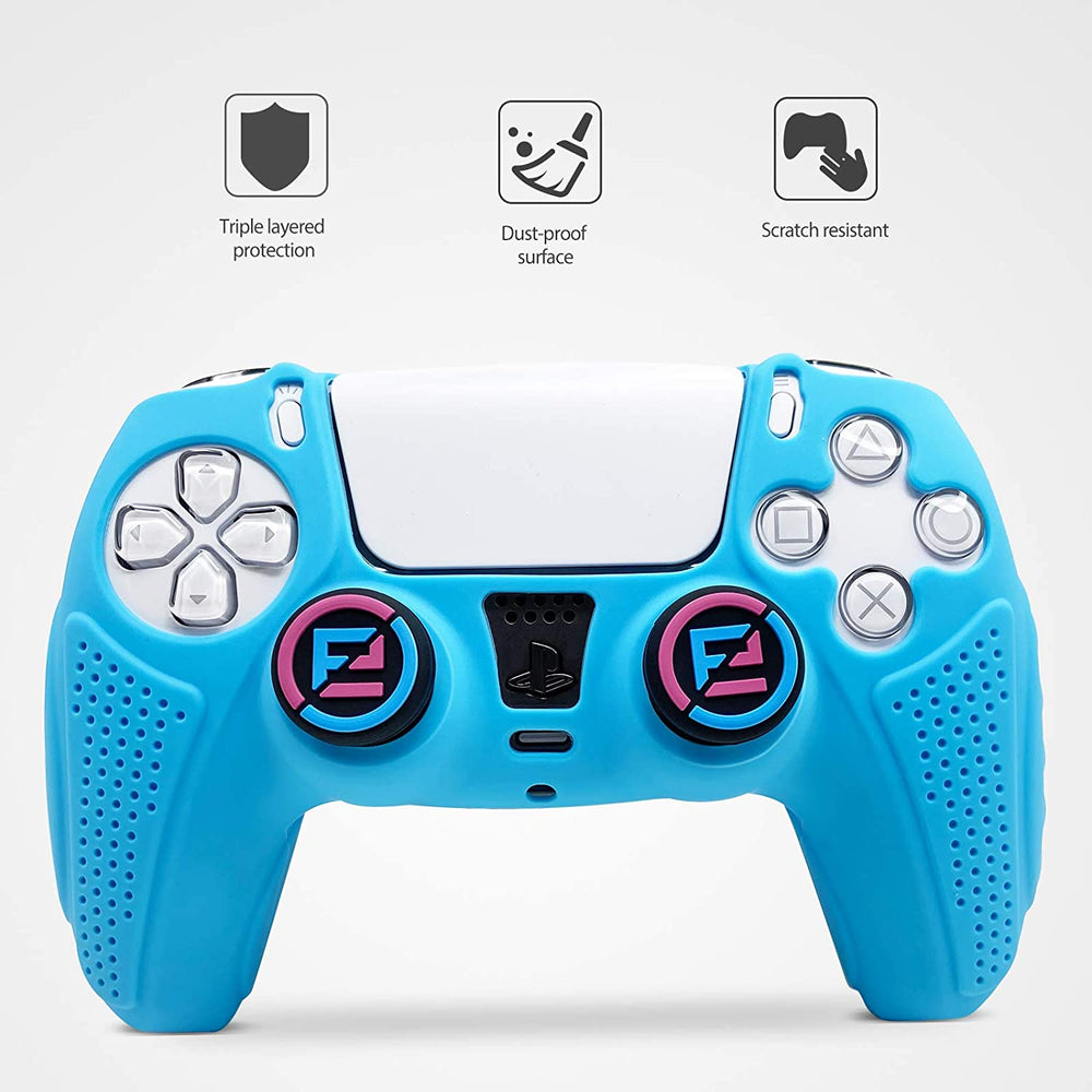 
            
                Load image into Gallery viewer, 2 Pack Black and Blue Controller Skin + 4 Thumb Grips PS5 Controller Skins Cover Anti-Slip Silicone Controller Grip
            
        