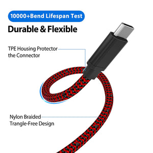 2 Pack 10FT PS5 Controller Charger Charging Cable Nylon Braided Extra Long USB Type C High Speed Data Sync Replacement Cord