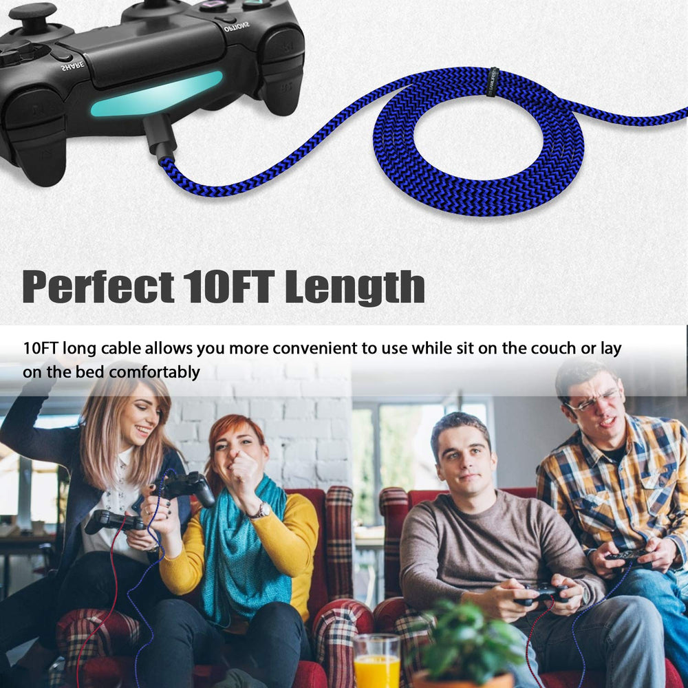 [3 Pack 10FT] PS4 Controller Charger Charging Cable Nylon Braided Micro USB High Speed Data Sync Cord